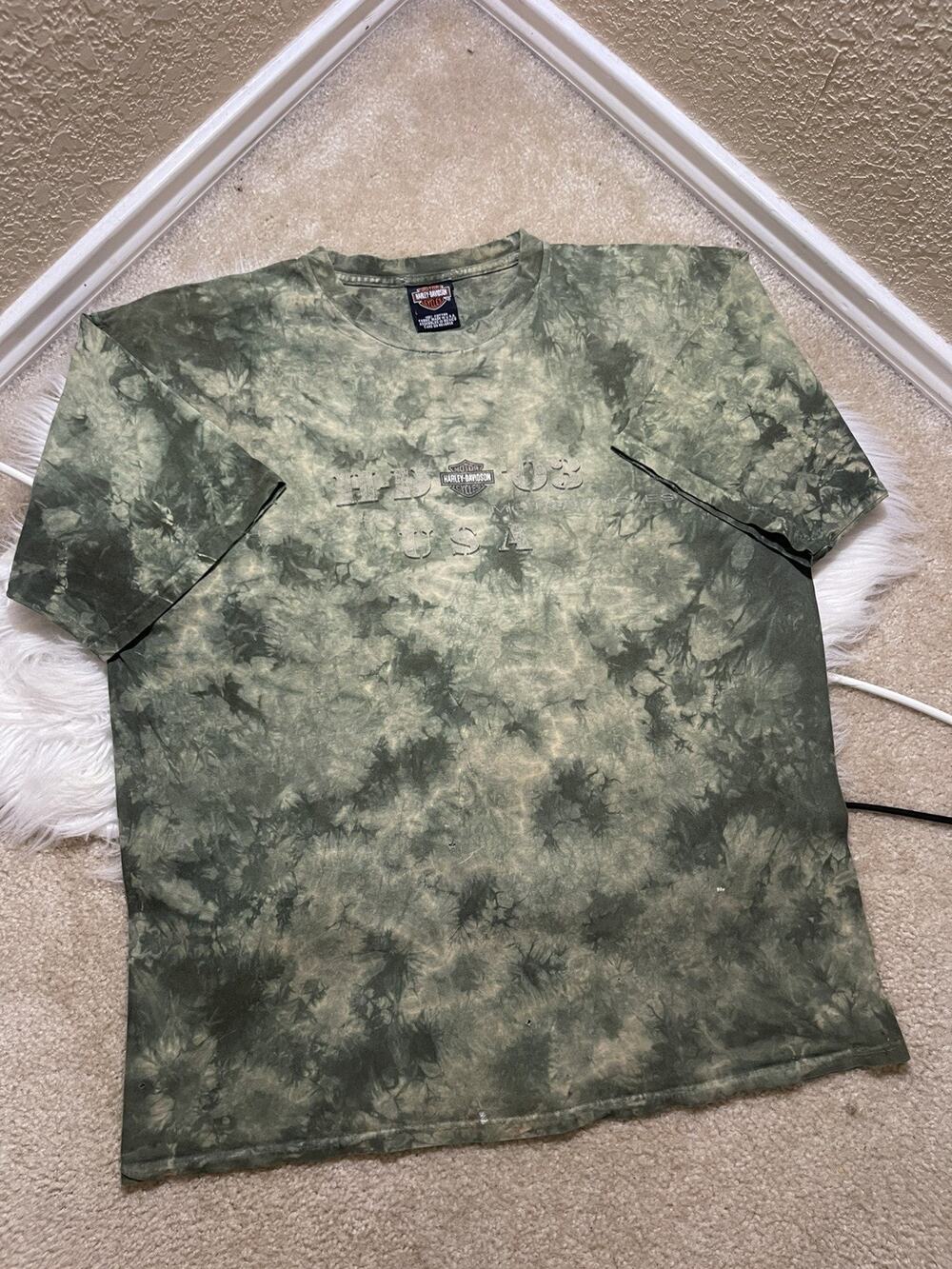 VTG Harley Davidson Shirt 90s Green Tie-dye Lafayette, IN Eagle USA